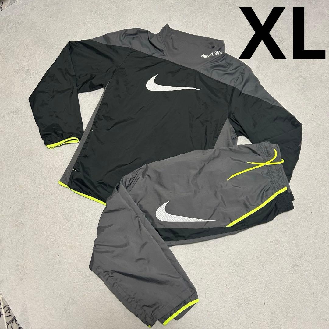 ナイキ スウッシュ ピステ 上下セット ナイロン 黒 グレー 蛍光イエロー XL
