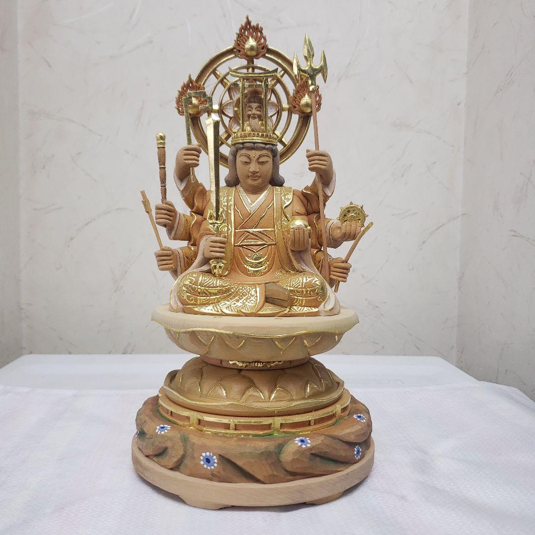 Ｂフライデー蔵出し特価淡彩色切りがね仏像◆ヒバ材 八臂弁才天(弁財天)3寸立◆