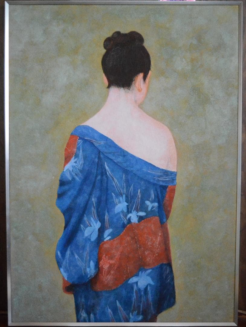 【「和服の女」 岩絵具 】岡田三郎助あやめの衣の模写