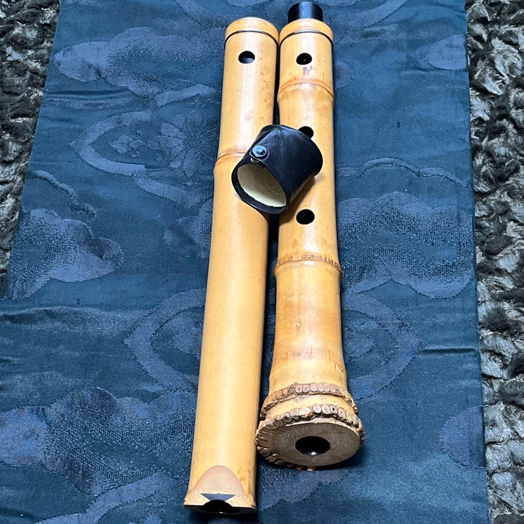 尺八 琴古流 在銘 中継ぎ緩み無し二尺一寸管 銀三線 【音出し確認済み】 重量◎