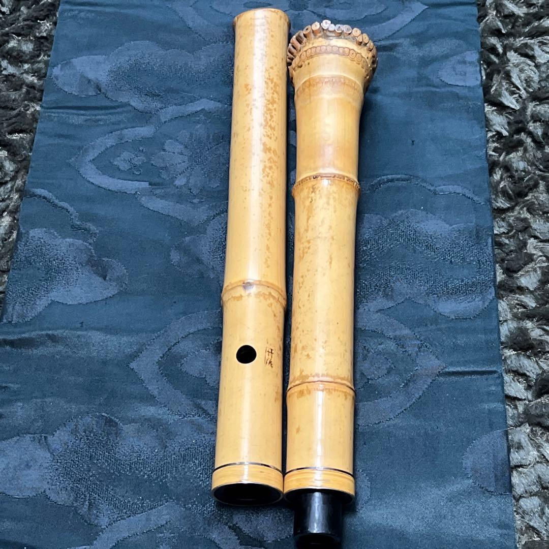 尺八 琴古流 在銘 中継ぎ緩み無し二尺一寸管 銀三線 【音出し確認済み】 重量◎
