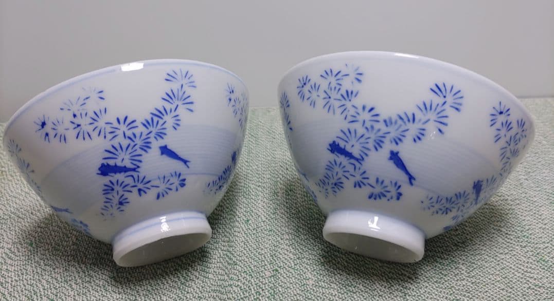 昭和レトロ大正レトロメダカ好きに！茶碗☆水草とメダカ柄☆超希少品骨董茶碗