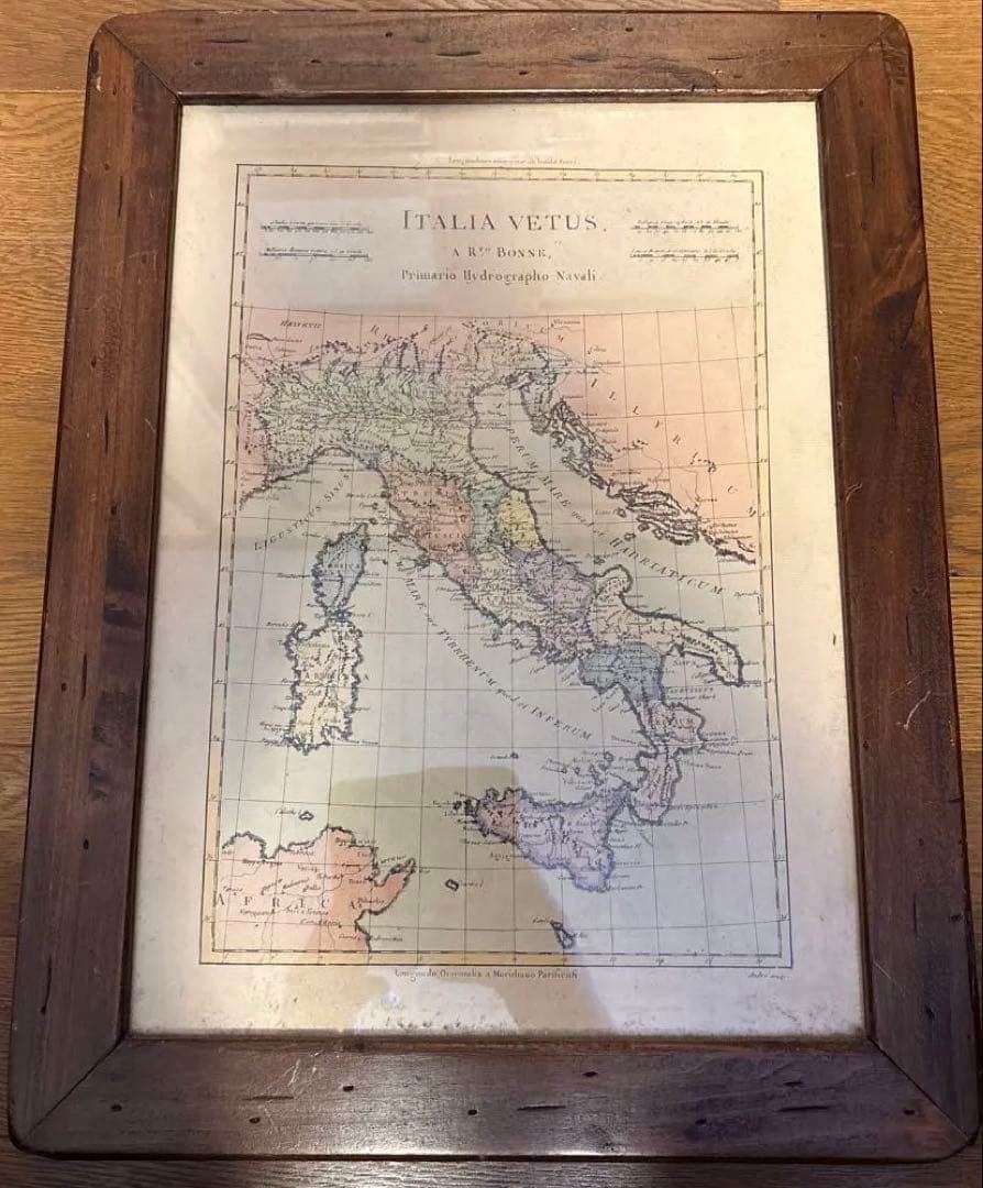 ラテン語表記のイタリア古地図 木製フレーム