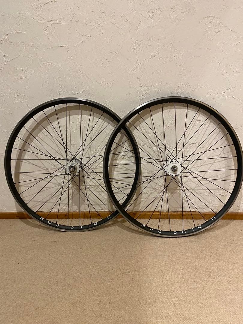 【希少ホワイトハブ】エイチプラスサン 700c ピストホイール前後 njs 競輪