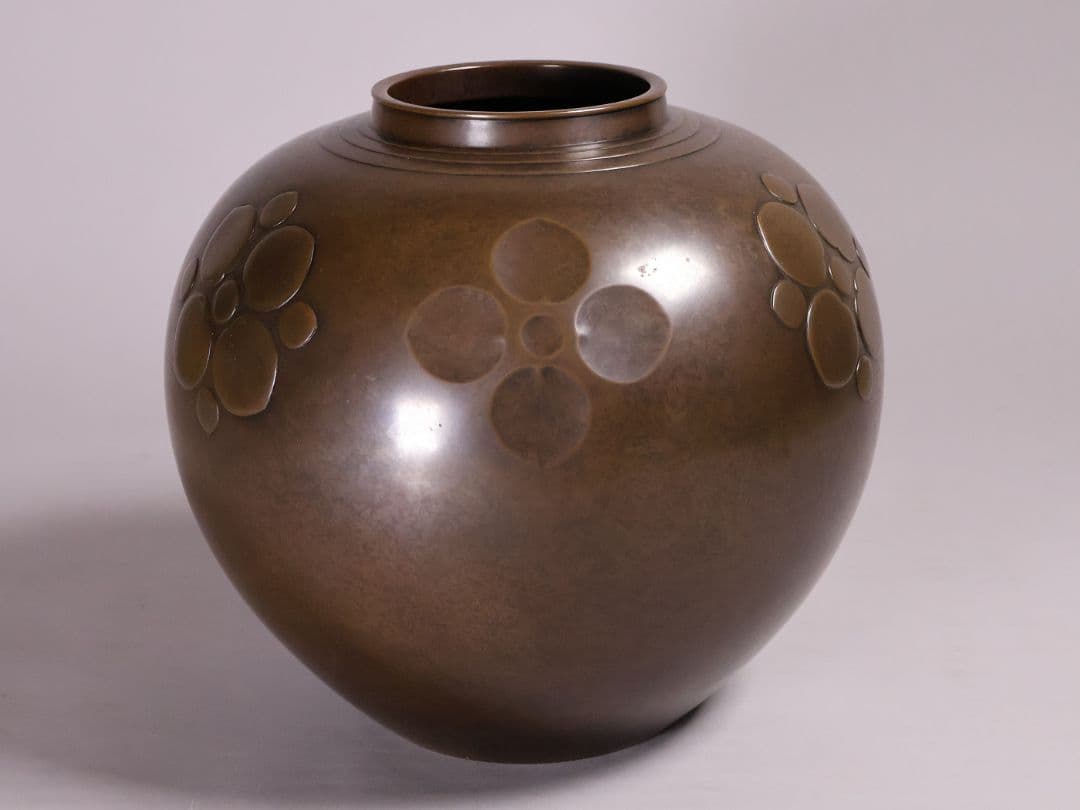 高岡銅器 鋳師 中村義一 八葉文 青銅 花瓶 高27cm 共箱 壷【MB201】