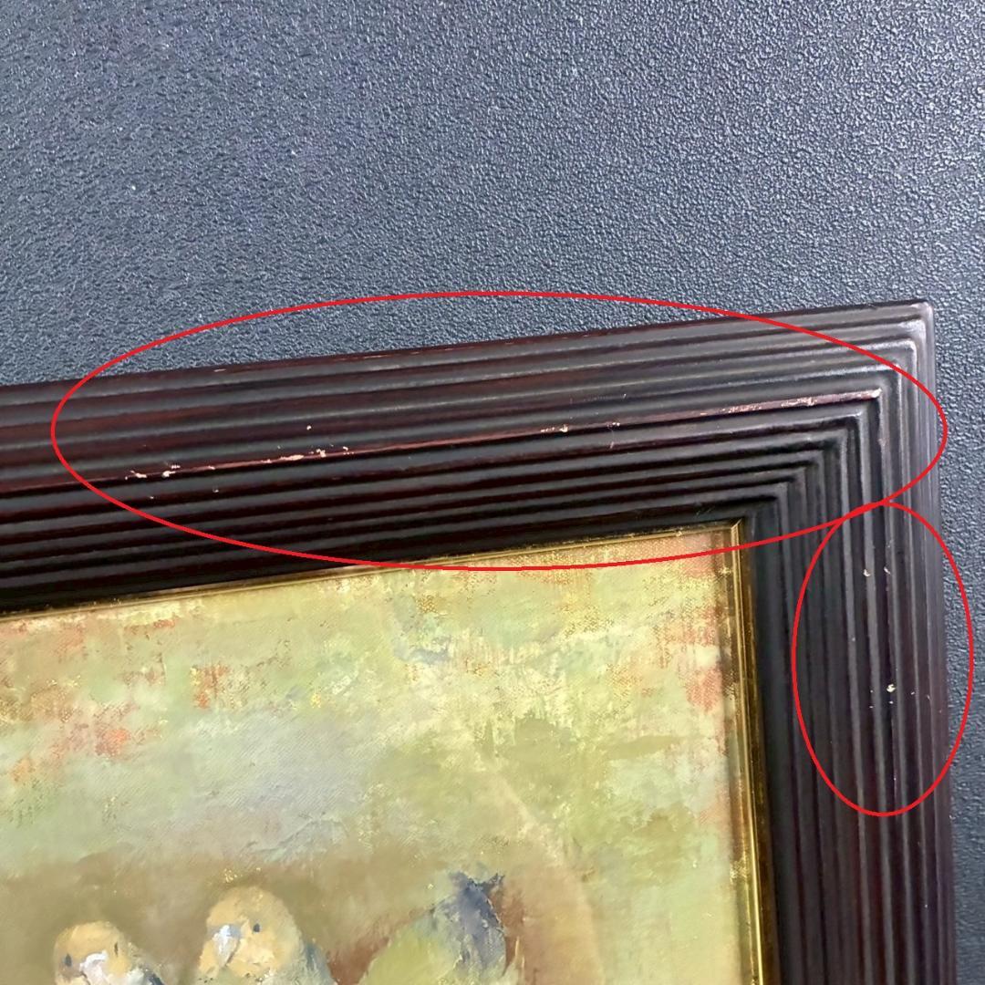 五百住乙人「インコ」キャンバスに油彩画 油絵 F3 直筆サイン入り 額縁入り