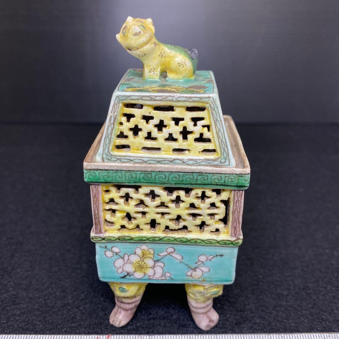 中国古玩　粉彩透香炉　トヒオ　高さ約11.5㎝　東里8-0130①