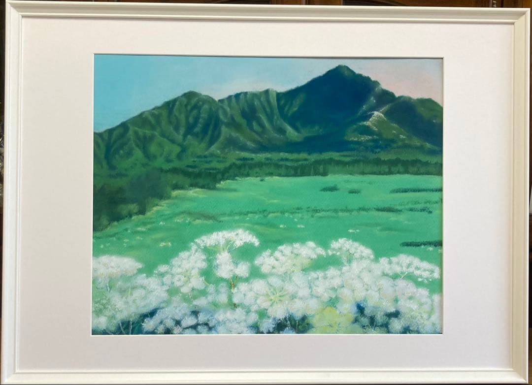 箱根 金時山の夏　シシウド咲く パステル画