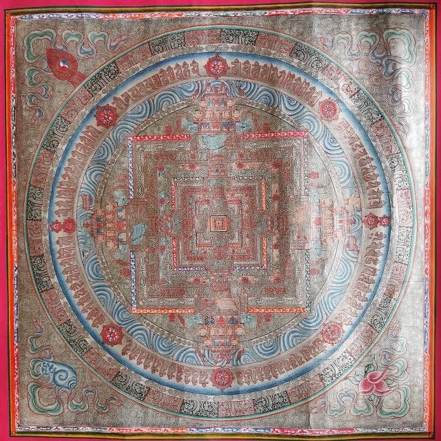 銀　時輪曼荼羅　大　カーラチャクラ　マンダラ　タンカ　仏画（額縁なし）