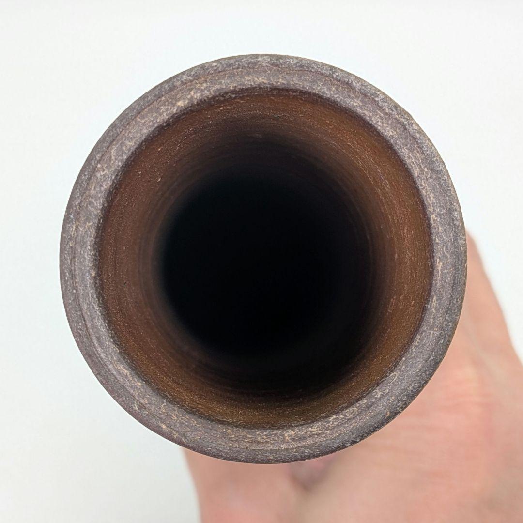 岡山県重要無形文化財 二代藤原楽山 備前焼 寸胴花入 共箱 一輪挿し 花瓶 花器