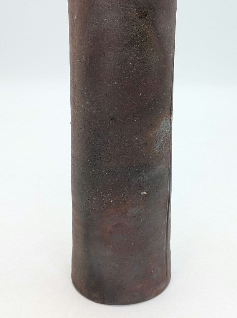 岡山県重要無形文化財 二代藤原楽山 備前焼 寸胴花入 共箱 一輪挿し 花瓶 花器