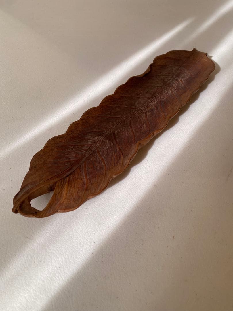 煎茶盆　木彫　在銘　葉盆　煎茶道具　茶道具