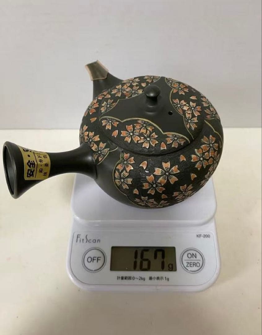 13号 緑泥丸形桜彫急須舜園 常滑燒 陶磁器 二代間野舜園 在銘