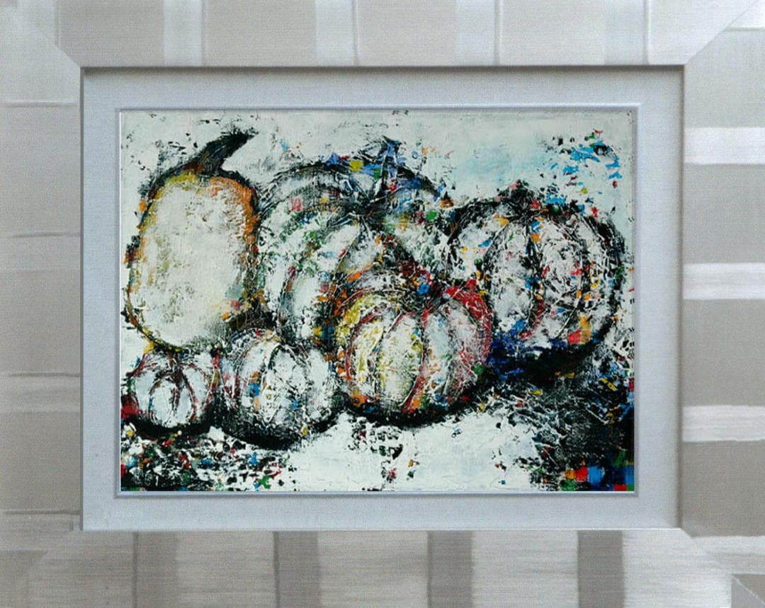 油絵 菅家令子 絵 絵画インテリア 額付(黒) uF6-030114 かぼちゃ