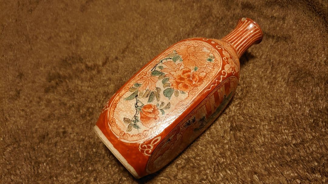 九谷焼　民山　赤絵　徳利　華の図　１客