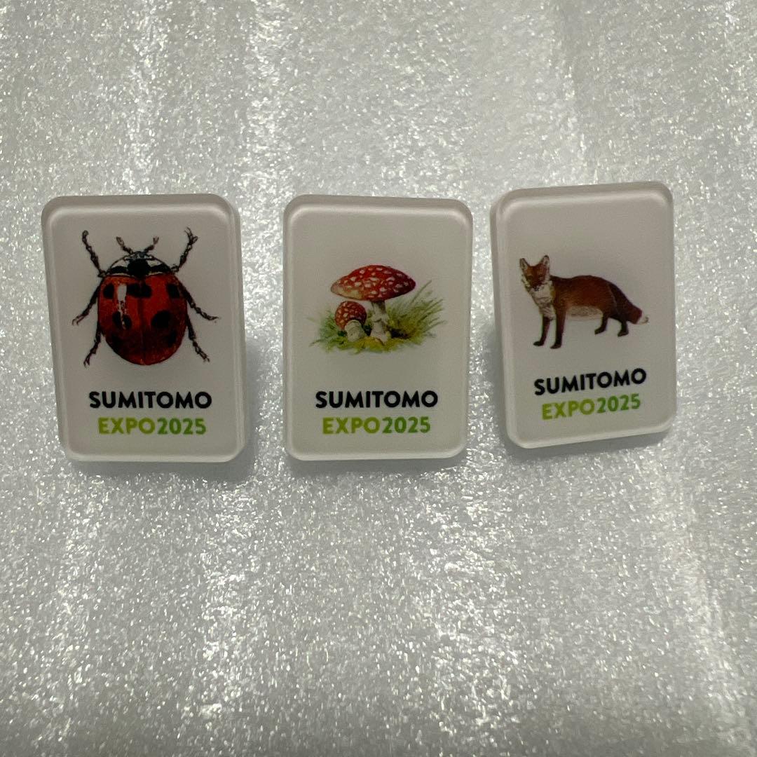 万博　住友館　ピンバッジ　パビリオン きのこ てんとう虫 きつね 3点セット
