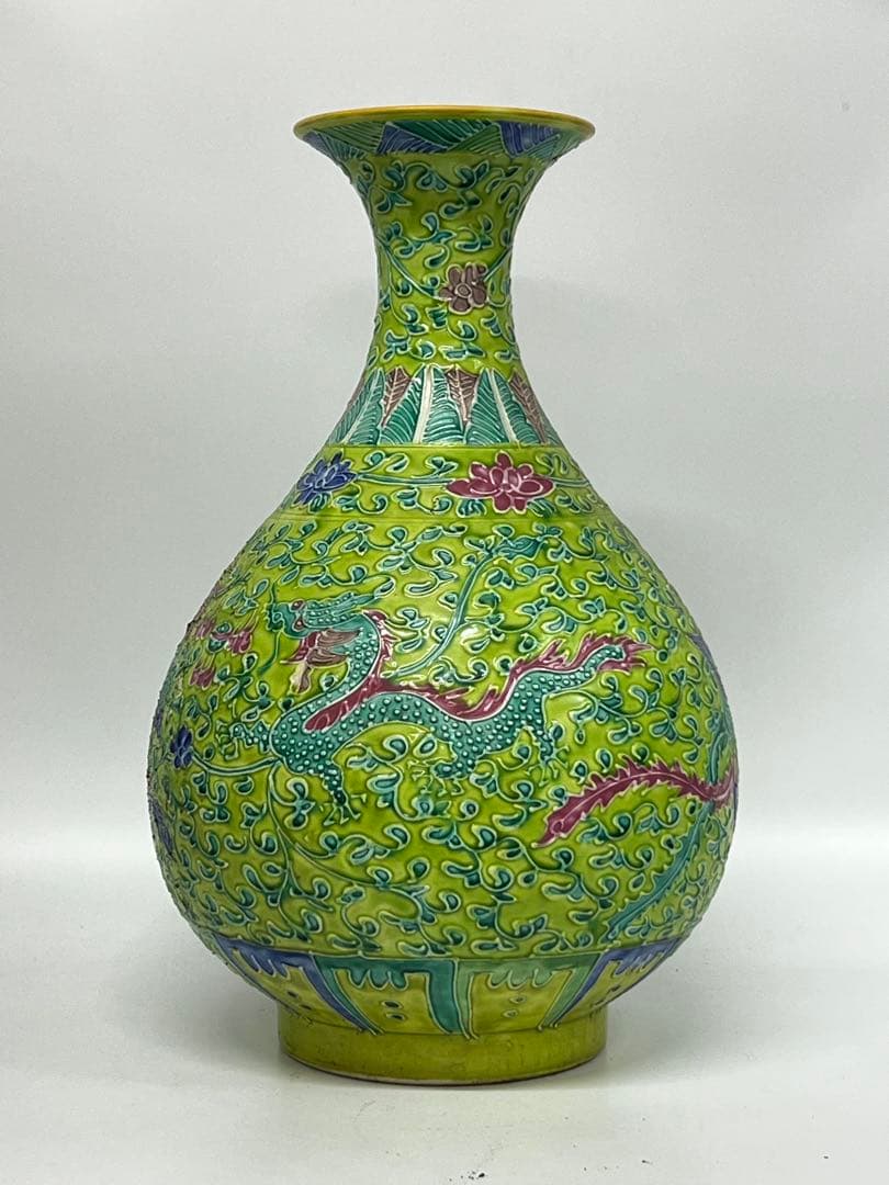 【整理品】極上 清時代龍鳳紋花瓶 /西す—43