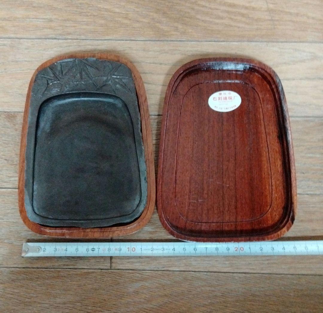 麻子坑 中国高級端渓名硯 珍しい筍竹雀図細工彫刻綺麗な唐木硯箱付最高品質端渓古硯