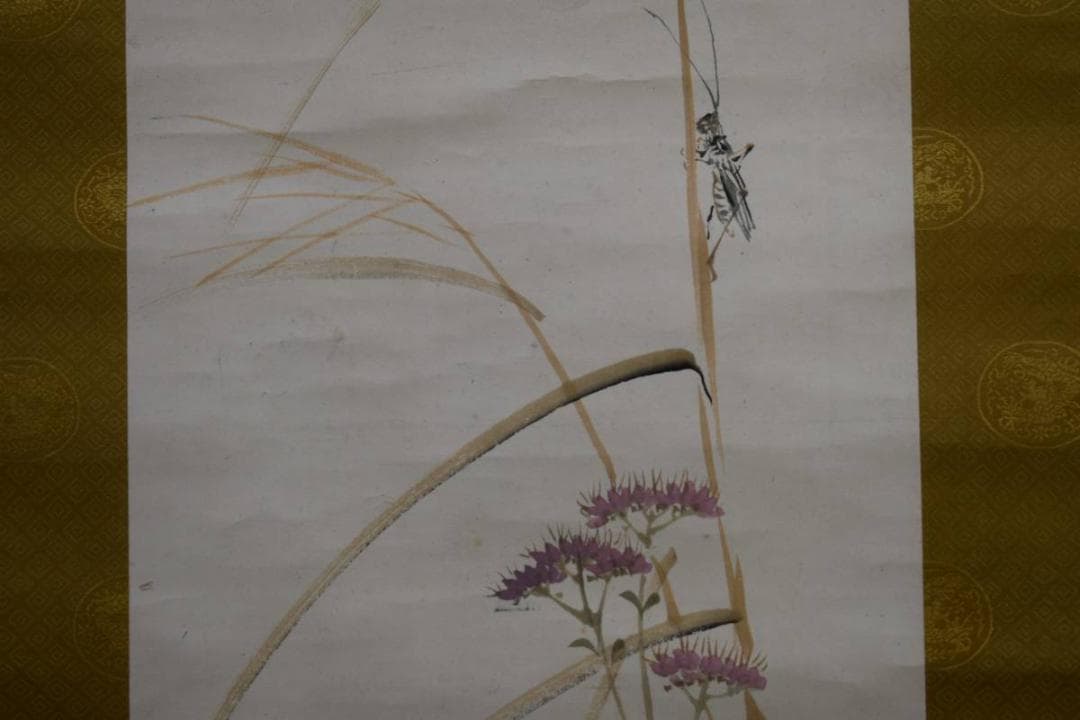 模写/横山清暉/月下秋草図/絹表装/桐共箱二重箱付/布袋屋掛軸HE-246