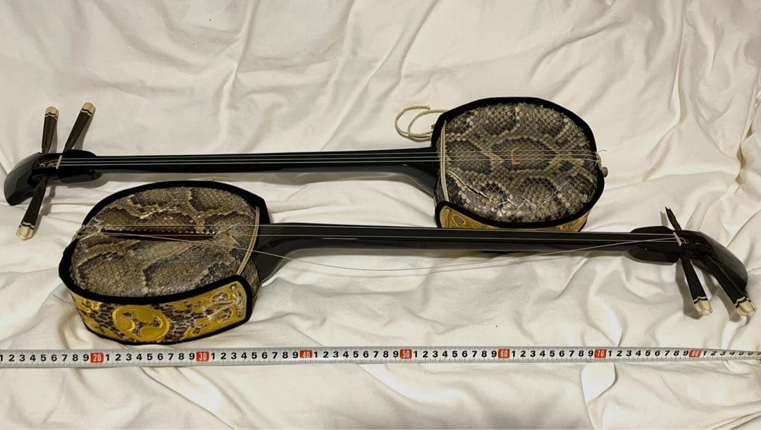 三線 ヘビ皮 2本　ケース付き　難あり