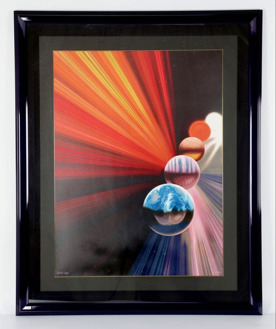 長岡秀星 リトグラフ「星の移り変り」224/300 直筆サイン 額装 箱付