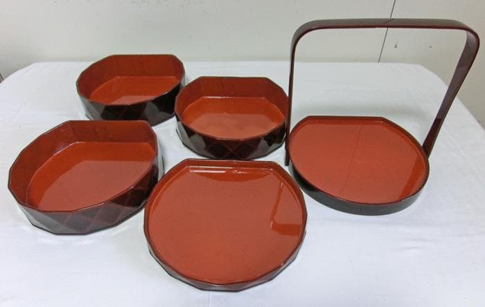 ☆昭和初期☆戦前☆本堅地☆ダイヤ側半月幕の内☆三段重☆重箱☆漆器☆漆芸☆