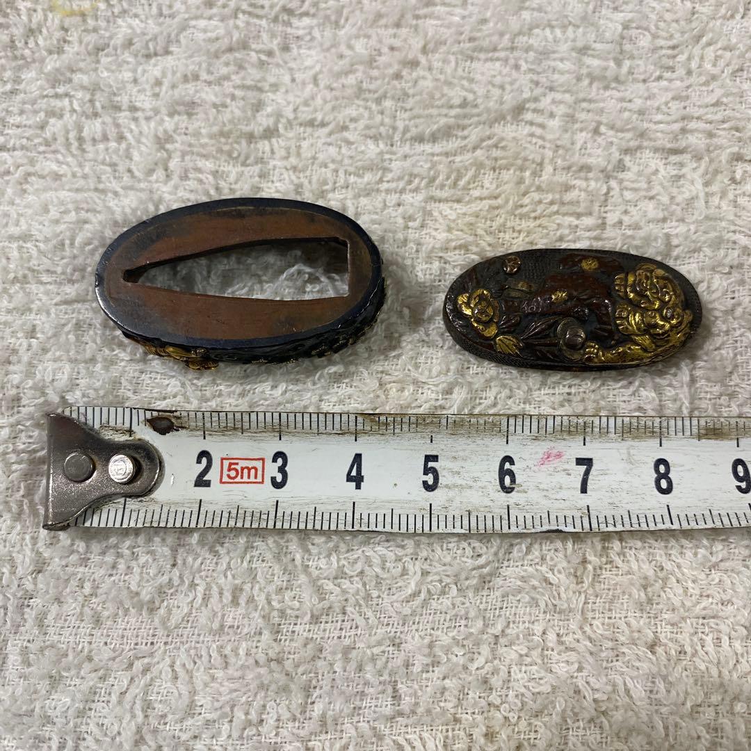 B-46 縁頭　金象嵌　武具　刀装具　時代物　アンティーク　美術品　工芸品