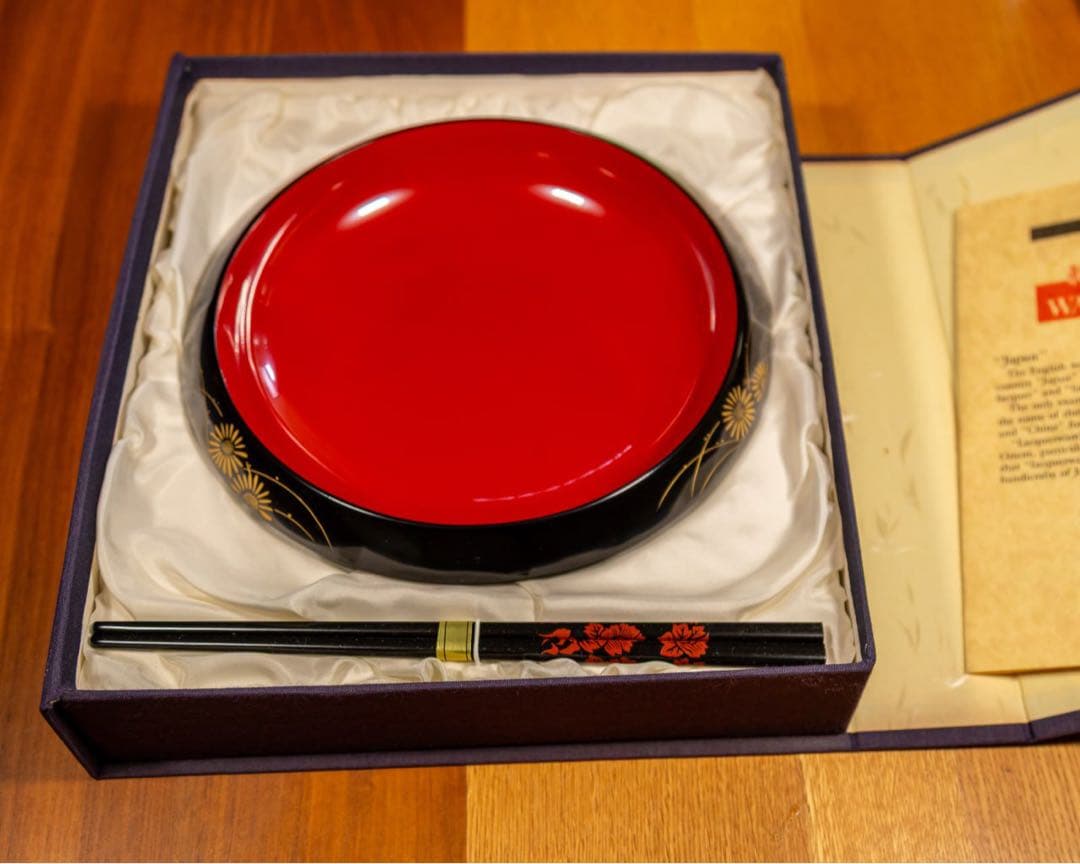 輪島塗 赤黒漆器 菊模様 箸付き 柴田屋