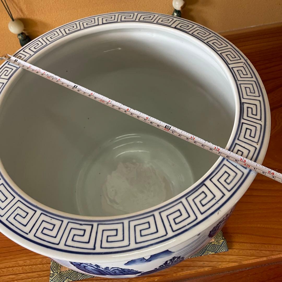 染付 山水図 火鉢 陶器 メダカ鉢 金魚鉢 睡蓮鉢 骨董品