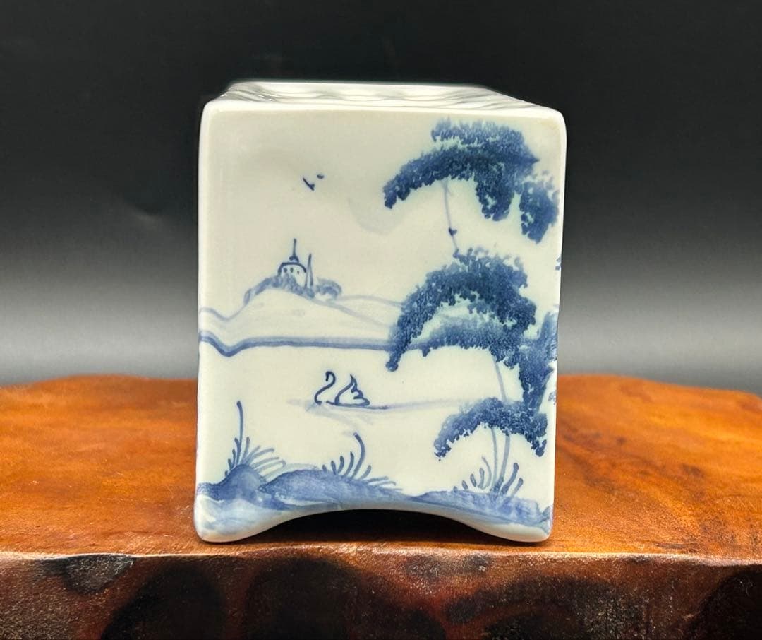 陶器　イギリス　オックスフォード製　デボラ・シアーズ　花瓶　花器　手描き