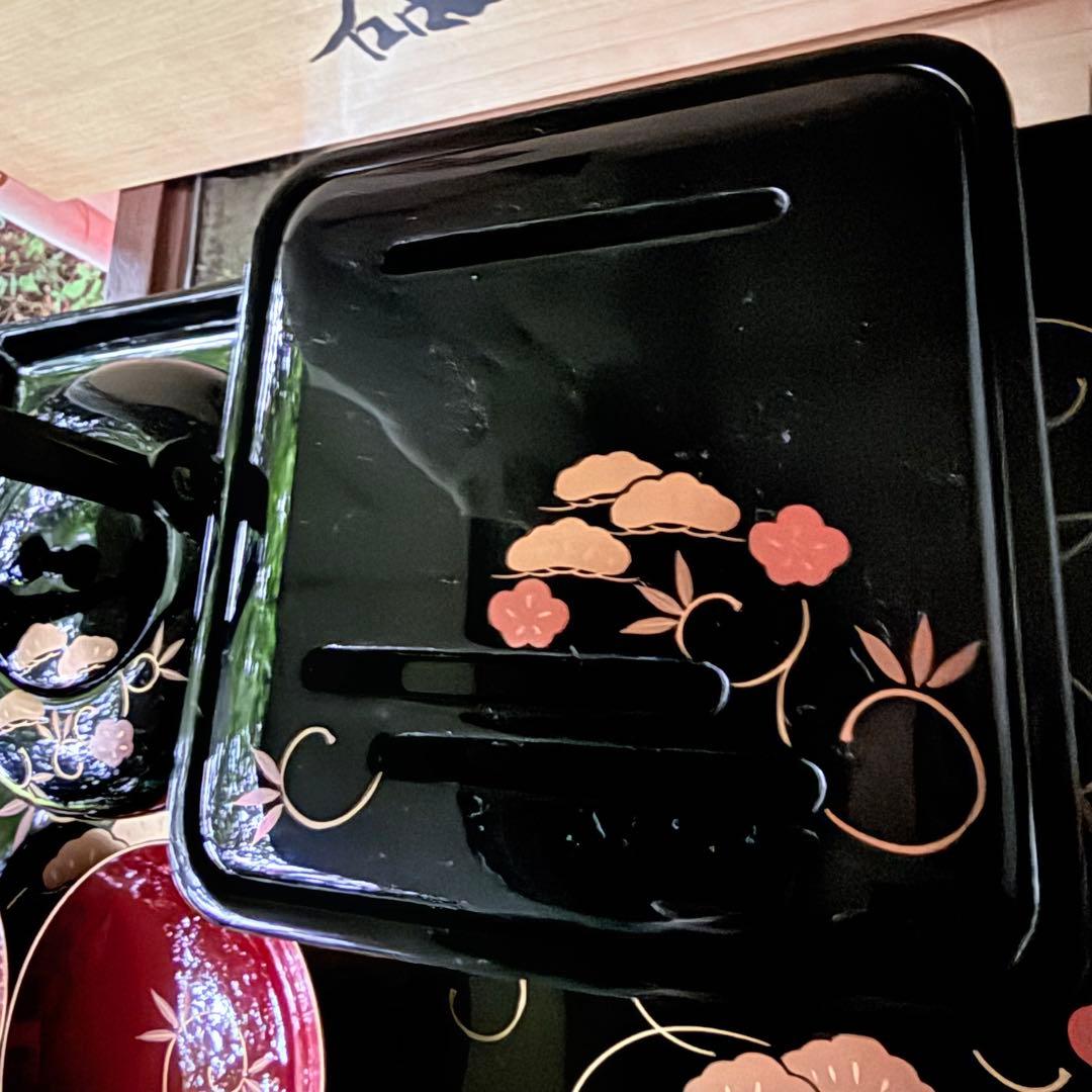 超限定1月21日20時迄‼️JAPAN天然木会津塗お屠蘇器蒔絵松竹梅四ッ揃杉箱入