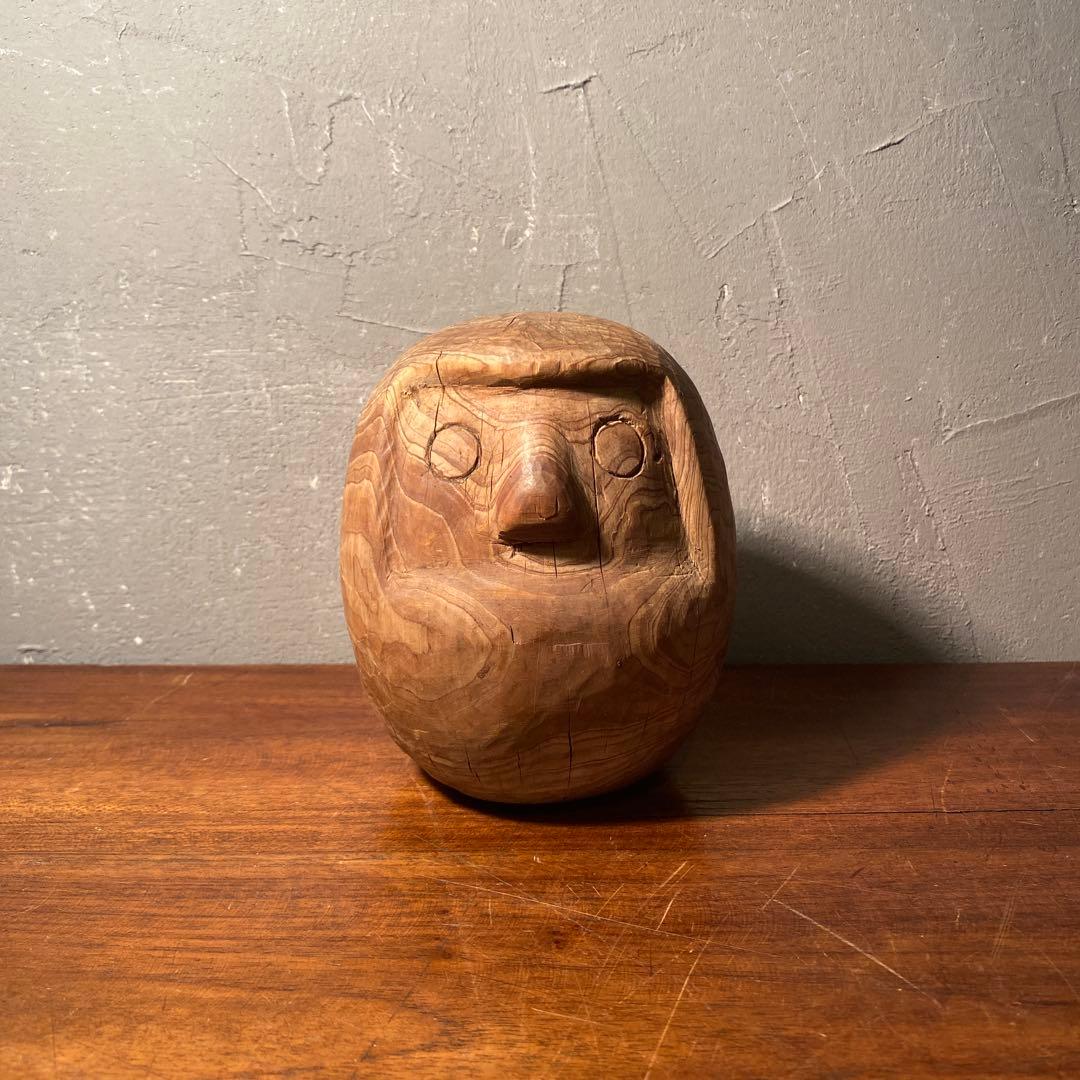 時代物 木彫り だるま木型 達磨 置物 骨董品 古道具 オブジェ アンティーク