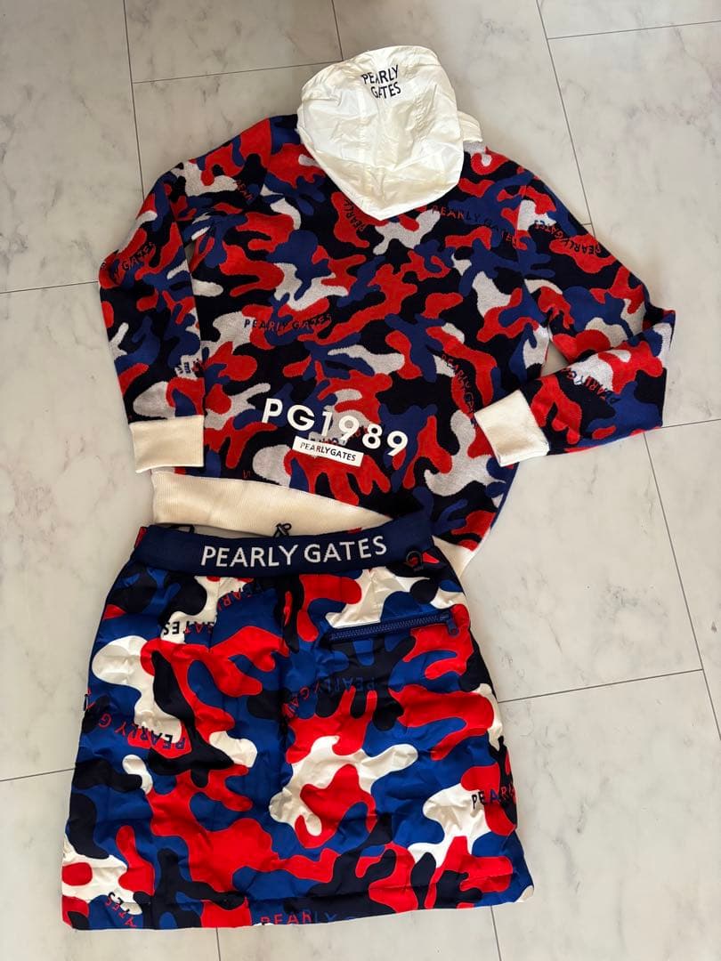 パーリーゲイツ　ニットブルゾン・ダウンスカート　セットアップ　カモフラ