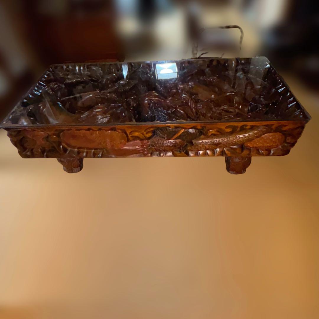 中国美術　木彫　彫刻　座卓　一枚板　テーブル