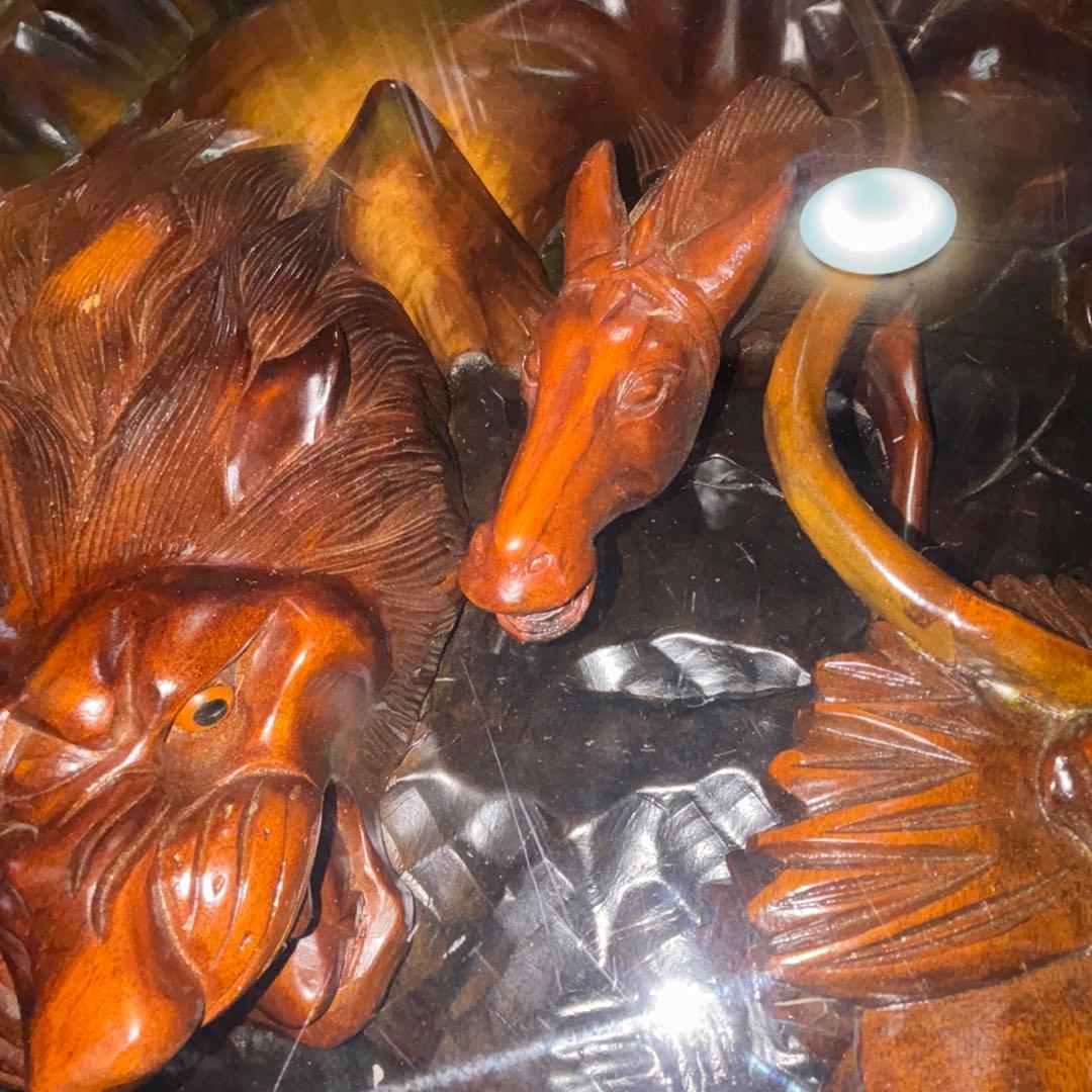 中国美術　木彫　彫刻　座卓　一枚板　テーブル