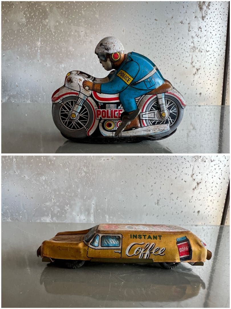 【O-835】ブリキ おもちゃ 車 バイク ポリス ゼンマイ 昭和レトロ