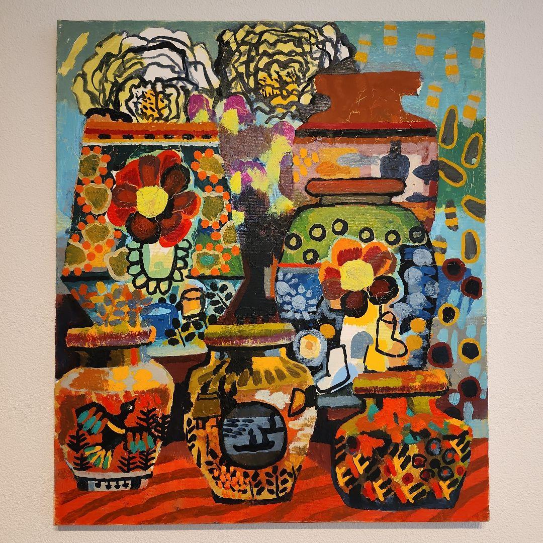 田渕眞兒　油絵　油彩　抽象画シリーズ　No.10-　花と壺