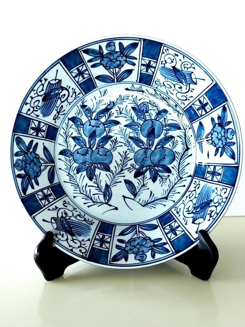 舘林源右衛門作　源右衛門 染付芙蓉手 皿 直径：約30.5cm