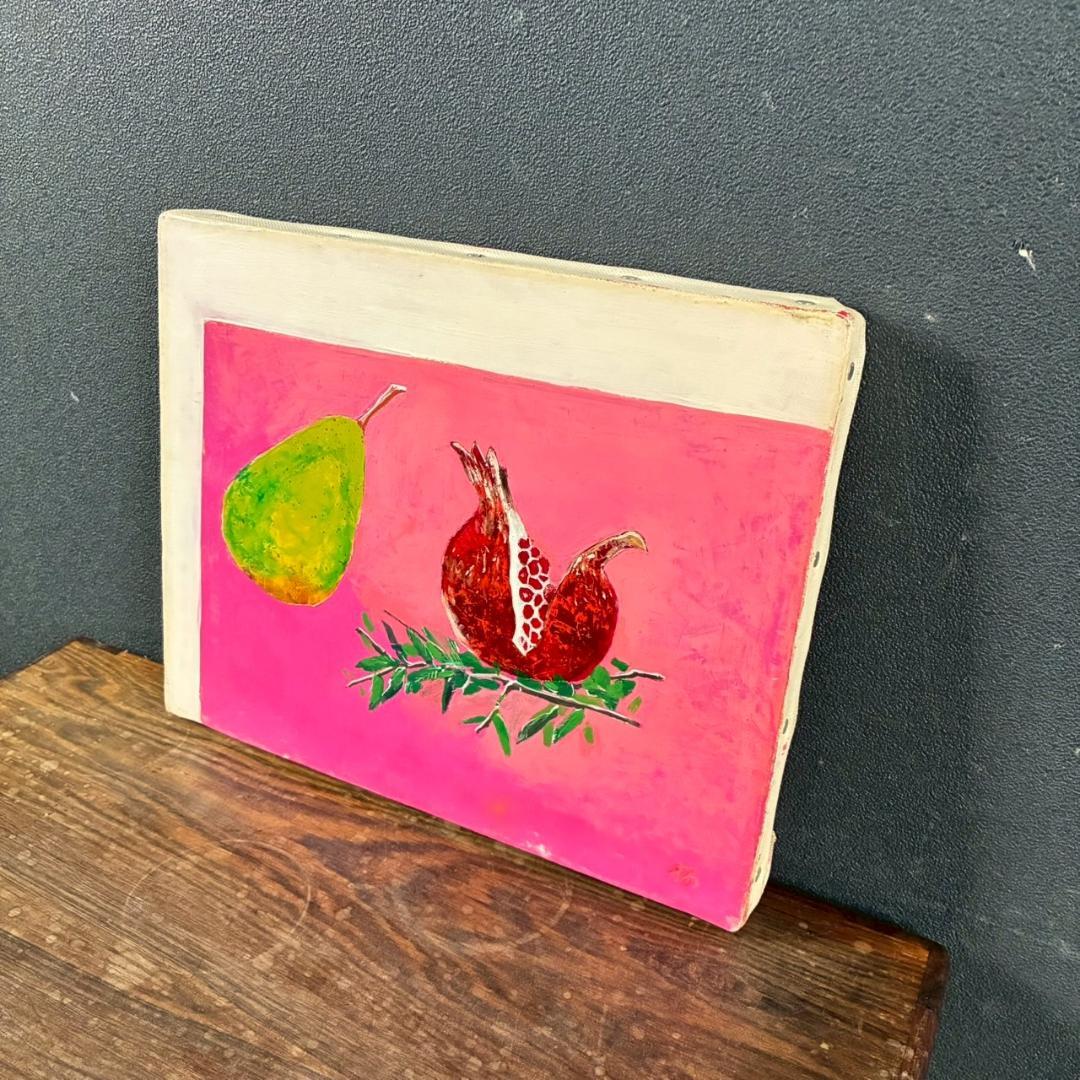 櫻井孝美「ざくろ」油彩画 油絵 直筆サイン入り 日動画廊シール有 額縁入り