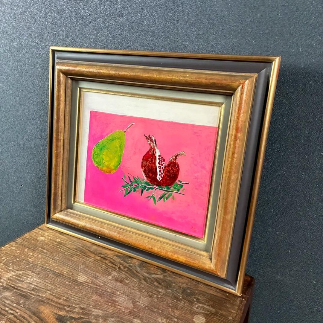 櫻井孝美「ざくろ」油彩画 油絵 直筆サイン入り 日動画廊シール有 額縁入り