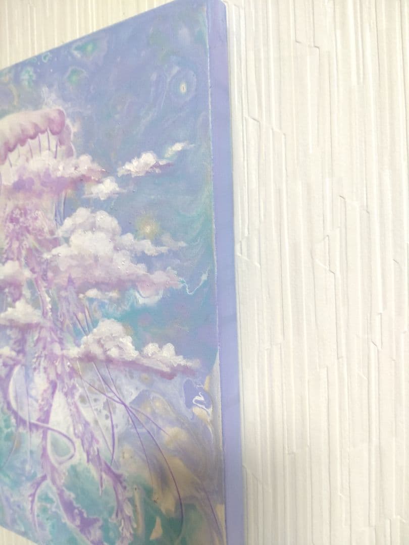 クラゲの油絵【浮遊】作者サイン入り/真作/F3号キャンバス