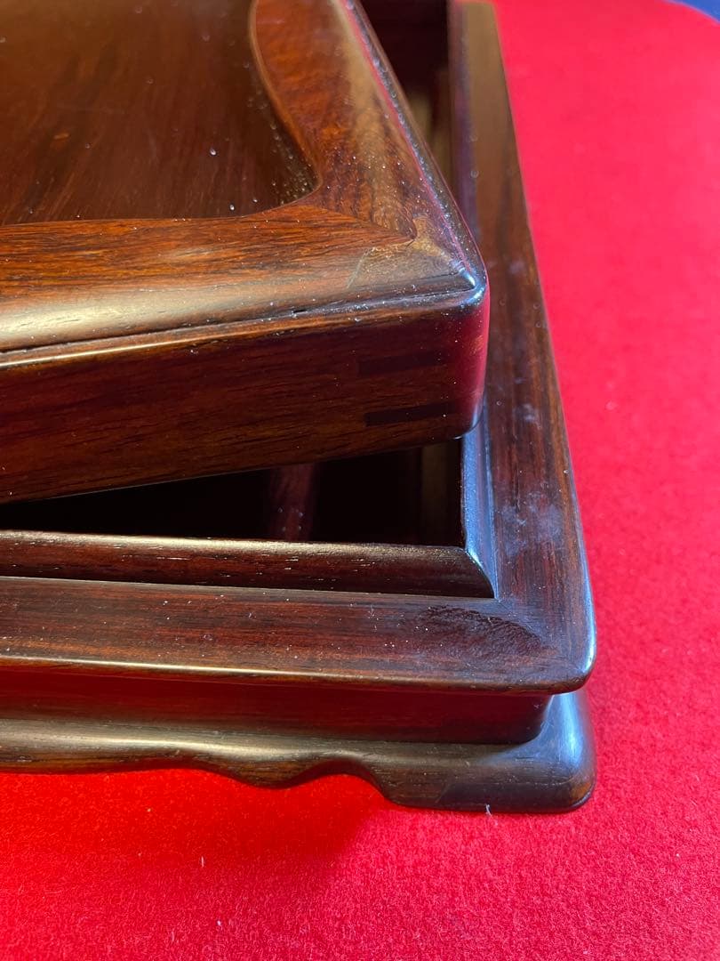 【墨研】古玩 硯箱15◆紫檀無垢長方硯箱・大型羅門硯付属◆未使用品◆書道具 文箱