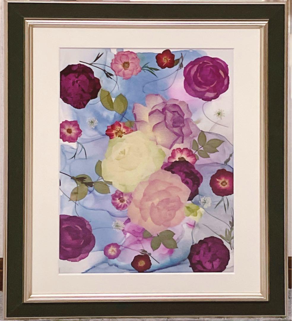【お値引き価格】訳あり押し花アート額【タテ54cm×ヨコ45cm】　華麗な薔薇