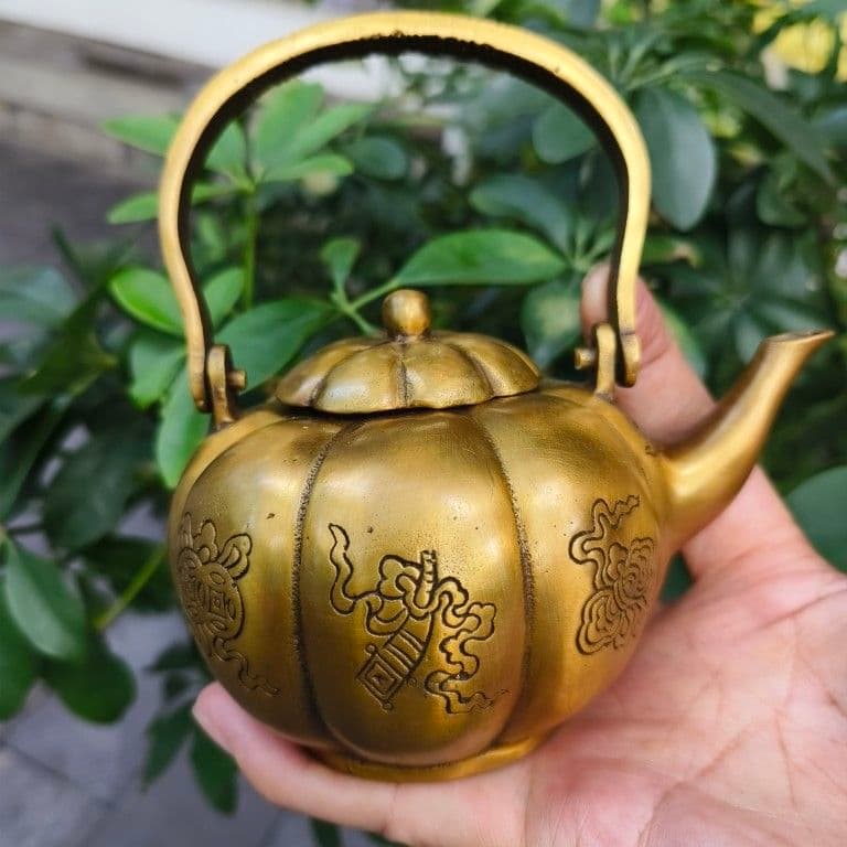 提梁南瓜八宝茶壺 酒壺 茶道置物 煎茶道具