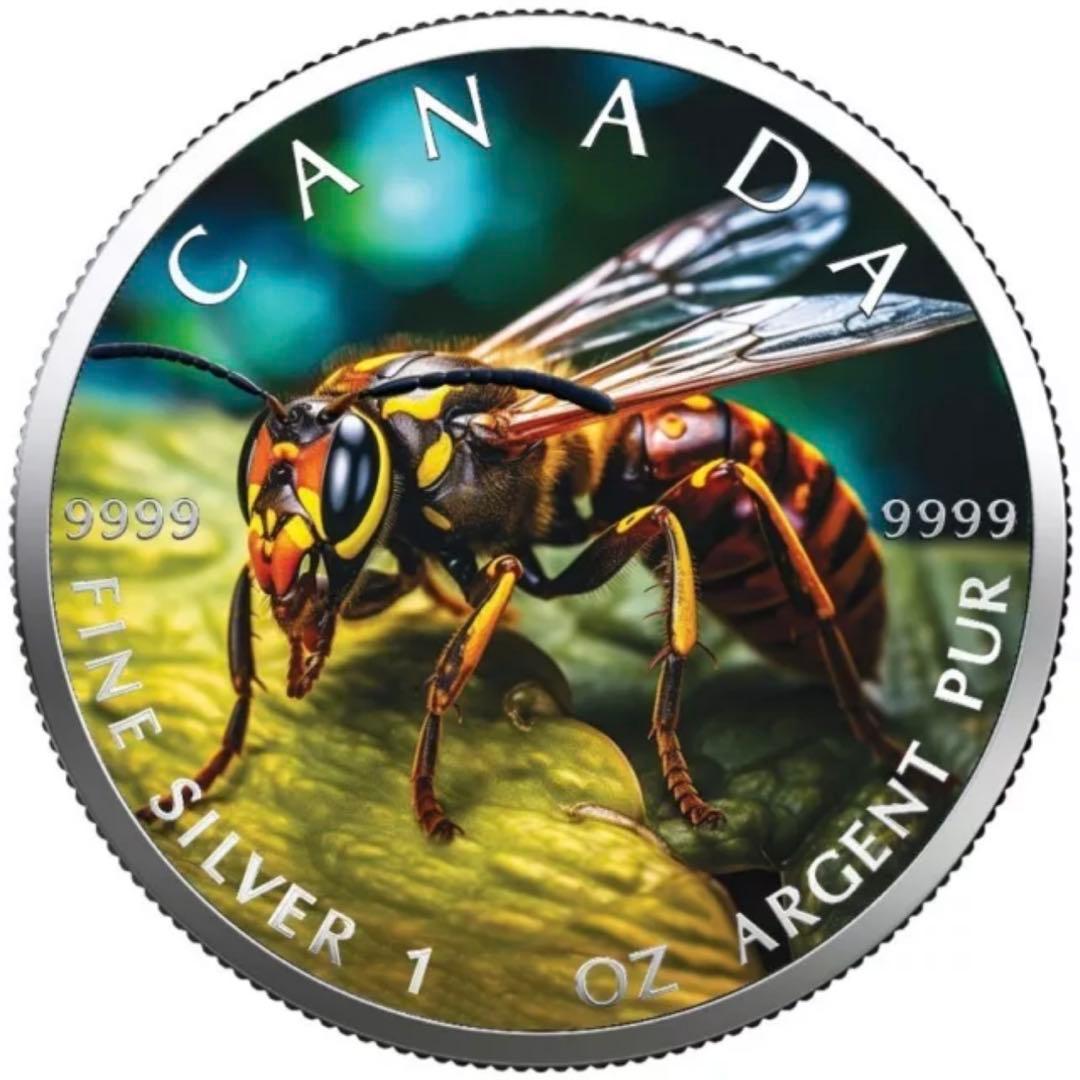 世界100枚限定！ メイプルリーフ 銀貨 カラー スズメバチ 森の自然融和