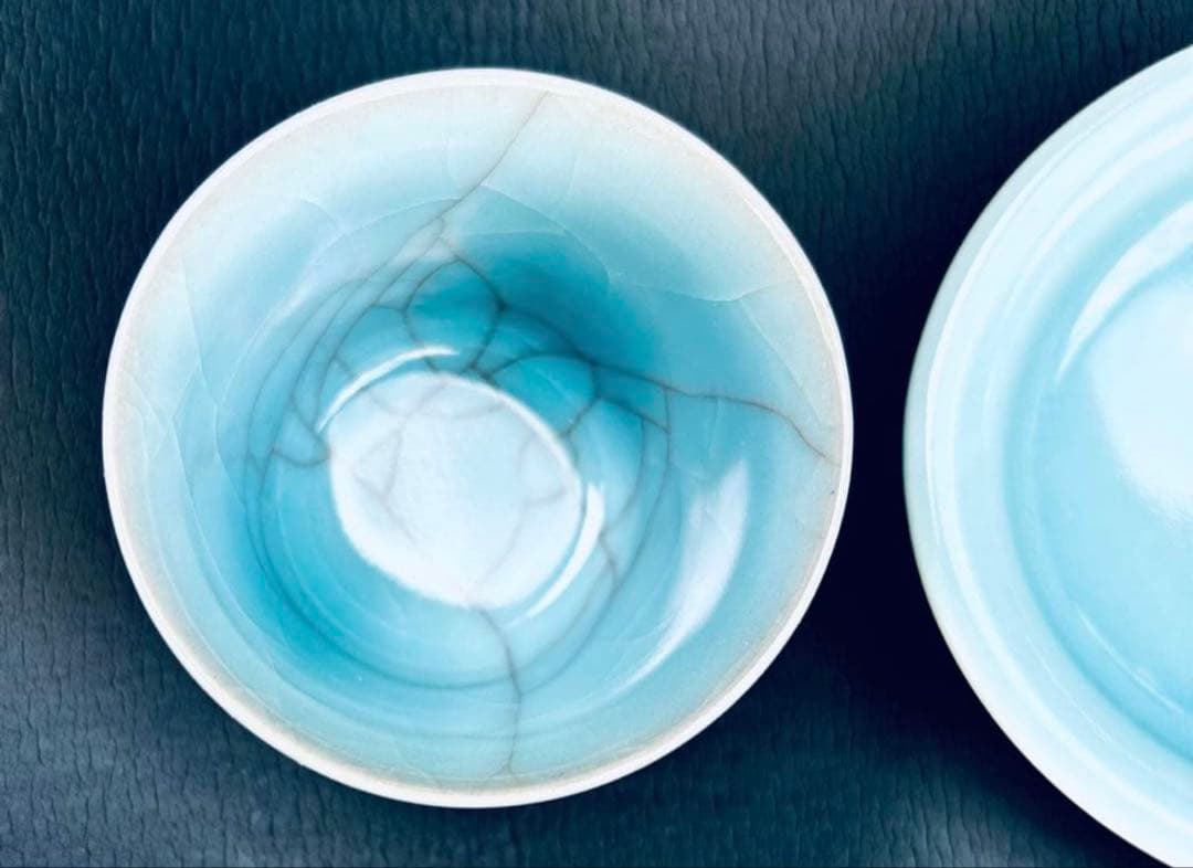 作家　鈴木三成作　青瓷「氷裂」「淀青」 2点セット