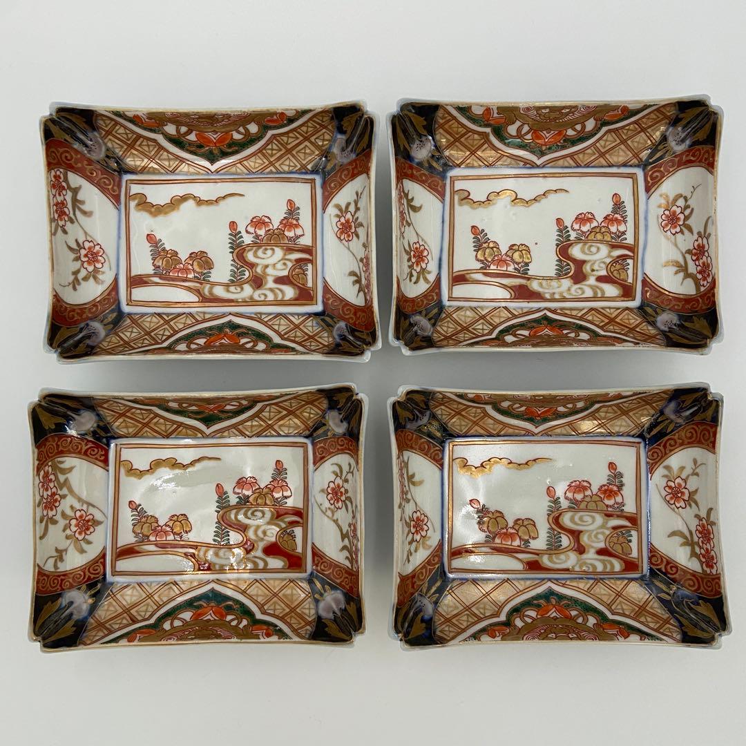 古伊万里 赤絵 金彩 長方皿 4客 長皿 刺身皿 中皿 アンティーク 料亭 割烹