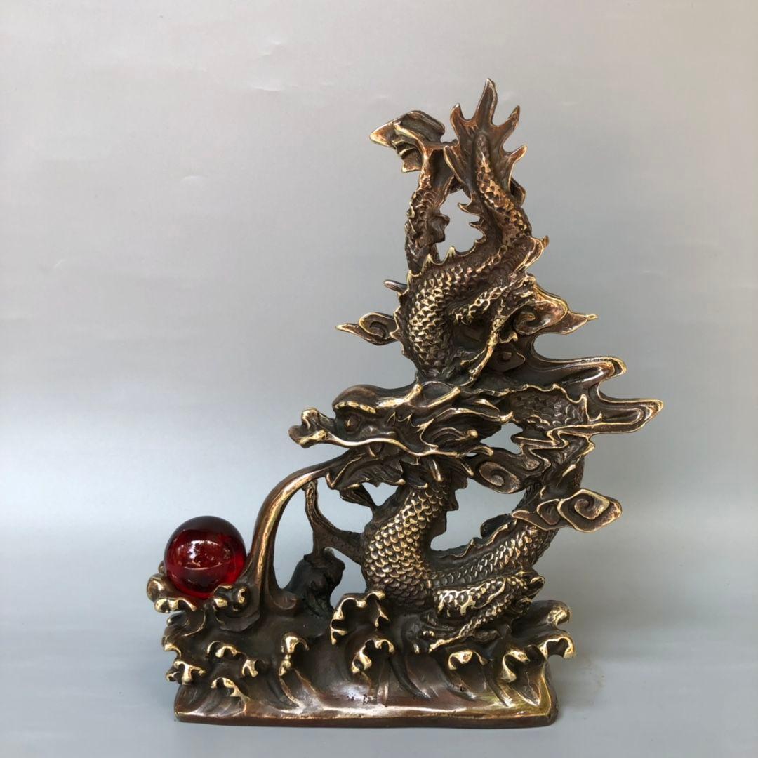 青龍戯珠 銅器 工芸品 美術品 置物