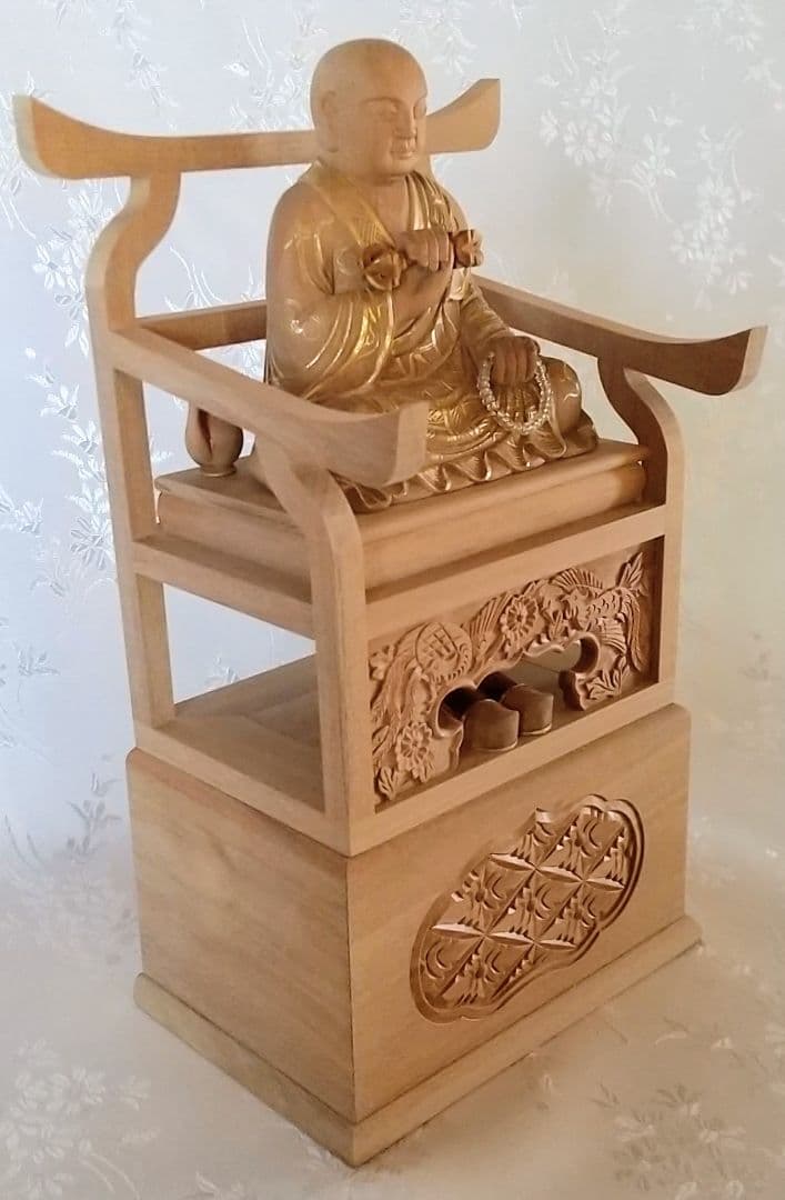 弘法大師坐像 空海 お大師さま 2.5寸#030 ◆白檀 木彫 仏像