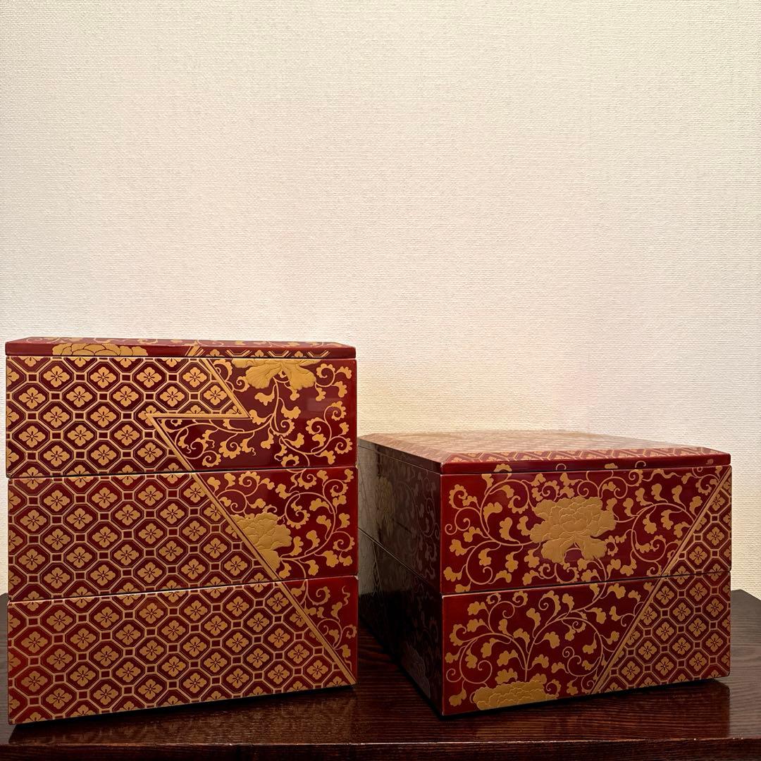 ◆塗り重箱　ニ段/三段　蒔絵あしらい◆